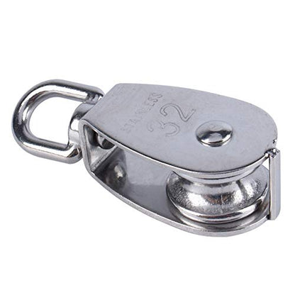 32mm Stainless Steel Single Wheel Pulley Block Lifting Rope M32 and Strong Anti for Hanging Weight Things to Lighten Load with and Skating Lift