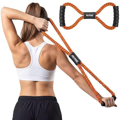 KUTIZE Figure 8 Resistance Bands for Women Men, Exercise Bands with Handles, 8 Shaped Resistance Bands for Back, Arm, Chest & Shoulder Workout, Home Gym Equipment for Yoga, Pilates, Physical Therapy - style: Orange