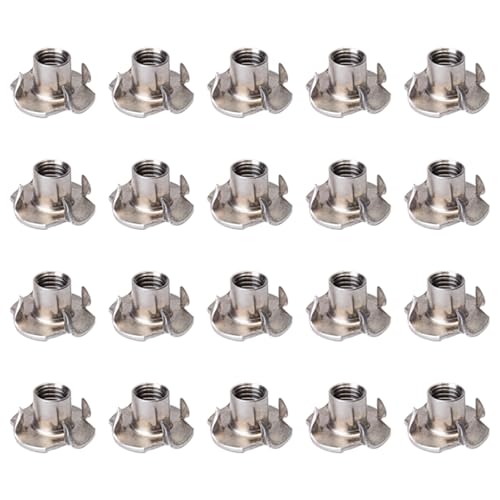 20PCS 1/4 Inch 304 Stainless Steel Four Prong T Nuts Barrel Nuts Anti Slip Fixed Type for Wood Climbing Racks Furniture Pre Embedded Wood Panel Through Hole Installation