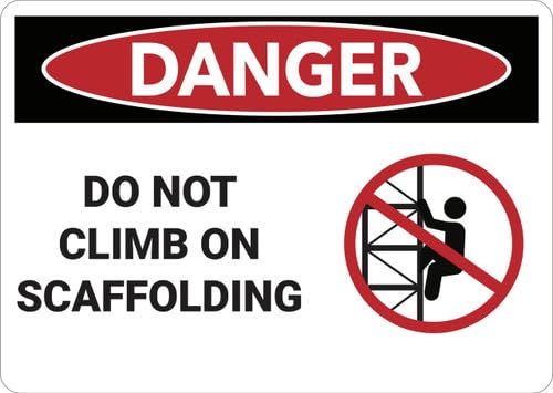Metal Tin Sign, No Random Climbing On Racks Or Industrial Gear Plaque,12×8 Inch,Wall Decor for Warehouse,Yard,Bar