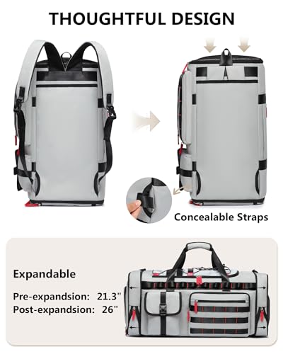 MCBD Gym Bags for Men & Women, 45L Travel Duffle Sports Backpack with Shoes & Laptop Compartment, Large Workout Carry On Bag Weekender Overnight Tote, Grey - color: Grey