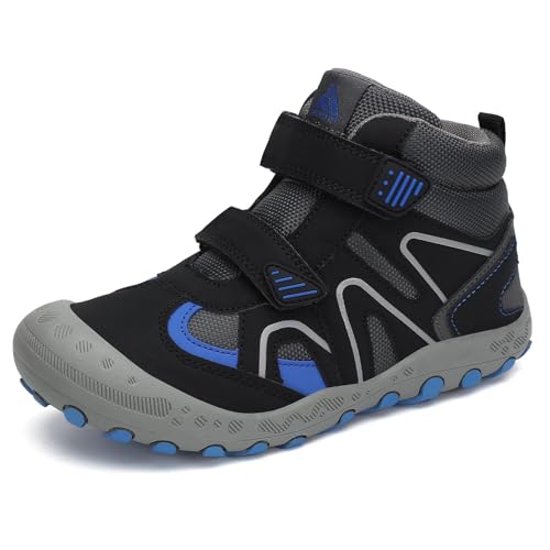 Mishansha Kids Water Resistant Hiking Boots, Boys Girls Anti Collision Anti-Skid Athletic Outdoor Adventure Trekking Shoes - color: Black/Blue, size: 2.5 Little Kid