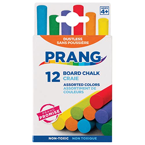 Prang Board Chalk, Assorted Colors, 12 Count | Chalkboard Chalk, Scratch Free, Smooth Laydown, Dustless, 3.25" x 0.375" Sticks, #61400 - color: Assorted, size: 1 Count (Pack of 12)