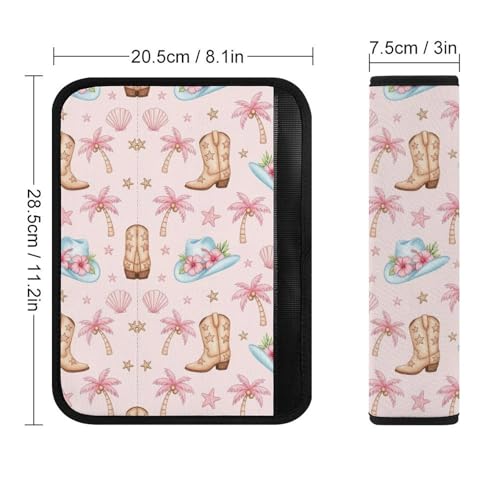 2PCS Pink Coastal Western Cowgirl Boot Hat Palm Trees Seat Belt Cover Breathable Automotive Seat Belt Protector for Adult Use, Most Cars, Pressure Relief - color: Pattern 410