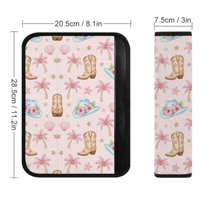2PCS Pink Coastal Western Cowgirl Boot Hat Palm Trees Seat Belt Cover Breathable Automotive Seat Belt Protector for Adult Use, Most Cars, Pressure Relief - color: Pattern 410