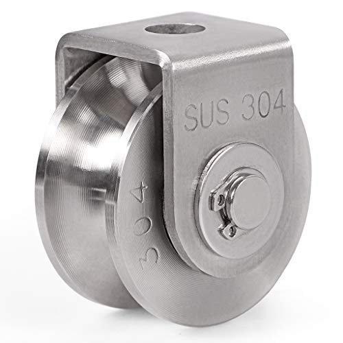Skelang U Groove Pulley Block 2", 304 Stainless Steel Pulley Roller, Duplex Bearing Single Wheel Pulley for Wire Rope Traction, Home Gym, Load Capacity 660 Lbs