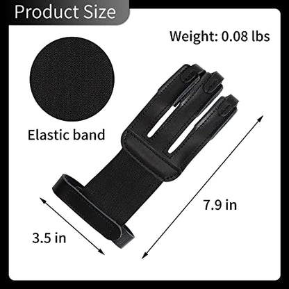 3-Finger Leather Archery Glove, Shooting Finger Guard | Smooth draw feel, reinforced stress zones, lightweight fit, easy on & off, durable wear resistance, fits recurve bow training - color: Black