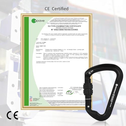 NewDoar CE Certified 30kN-6744lbs Climbing Carabiner Professional, Heavy Duty D Screwgate Clip, for Climbing,Rappelling,Hunting, Rescue - color: Screwgate/Black/5pcs