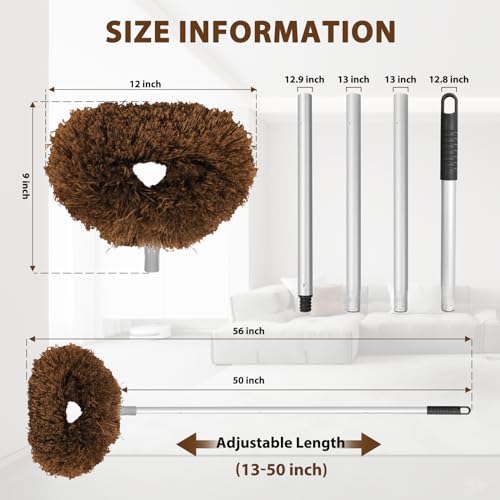 Ceiling Fan Cleaner Duster High Ceiling Extended Fan Blade Cleaner from 13 to 50 Inch Reusable Microfiber Ceiling Fan Duster with Extension Handle for Furniture Bookshelves Wall Door (Brown) | Reusable Microfiber Ceiling Fan Duster with Extension Handle f