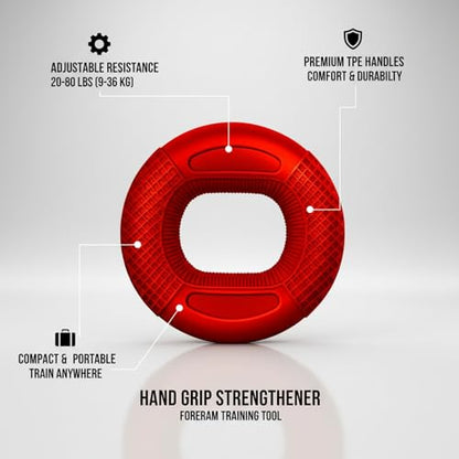 Adjustable Hand Grip Strengthener with TPE Handles for Forearm, Finger & Wrist Training - Portable Fitness Tool - color: Red