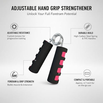 Adjustable Hand Grip Strengthener with Ergonomic TPE Foam Handles for Forearm & Finger Exercise - color: Red