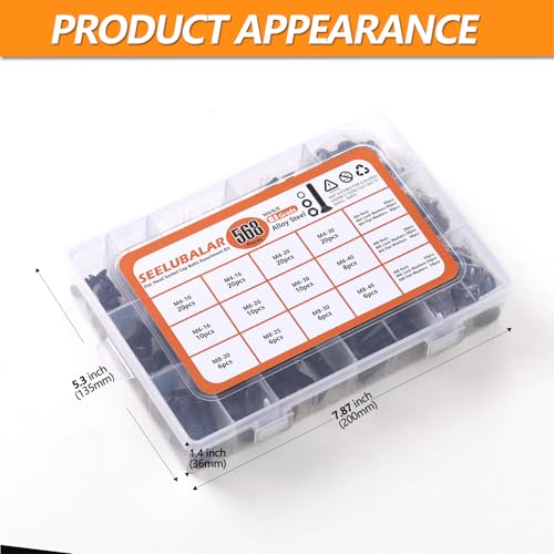 568 pcs M4/M6/M8 Hex Socket Flat Head Screw Bolts and Nuts Kit, 10.9 Grade Alloy Steel Metric Thread Hexagon Allen Machine Bolt, Black Screws Assortment Kit，A Black Hex Flat Head Cap Bolts - style: Flat Head Socket Cap - Kits