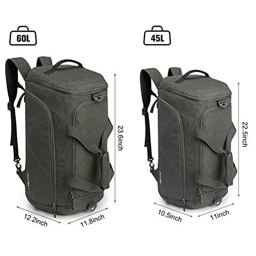 G4Free 45L/60L 3-Way Duffle Backpack Gym Bag with Wet Pocket & Shoes Compartment Sports Travel Weekender Overnight Duffel Bag | with Wet Pocket, Weekender Overnight Duffel Bag, Grey - color: Grey, size: 60L