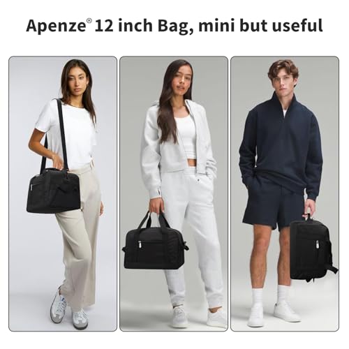 Apenze Small Gym Bag Carry On Bag - 12 in Mini Duffle Bag Lightweight for Overnight Travel（Black） - color: Black, size: 12inch