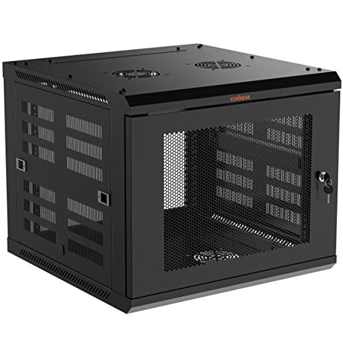 ECHOGEAR 9U Network Rack w/Enclosed Design, Easy Install, 600mm Depth | Enclosed server rack includes pre-mounted fan, 2x 1U shelves, lockable door, wall mountable design, all hardware for install - size: 9U