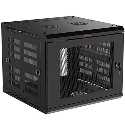 ECHOGEAR 9U Network Rack w/Enclosed Design, Easy Install, 600mm Depth | Enclosed server rack includes pre-mounted fan, 2x 1U shelves, lockable door, wall mountable design, all hardware for install - size: 9U
