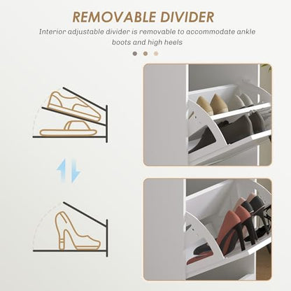 HOMCOM Shoe Storage Cabinet with 3 Flip Drawers, Narrow Shoe Cabinet, White | Freestanding, Adjustable Shelves, Slim Hidden Rack Organizer, Entryway, Hallway