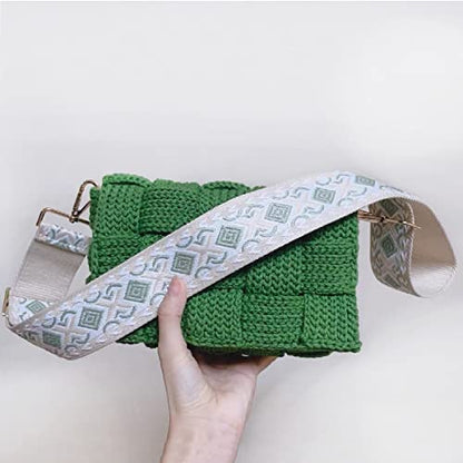 Wide Replacement Shoulder Strap Adjustable Crossbody Canvas Webbing for Messenger Bag Laptop Computer Bag - color: #3 - Khaki & Green Rhombus