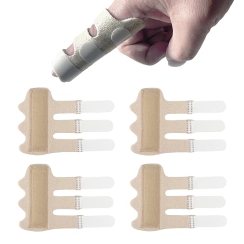 Upgraded Finger Splints (4Pcs), Trigger Finger Splint Finger Brace with 3 Fixing Strap for Mallet Finger, Broken Finger Protector, Knuckle Immobilization, Straightening Support, Arthritis Pain Relief - color: Beige