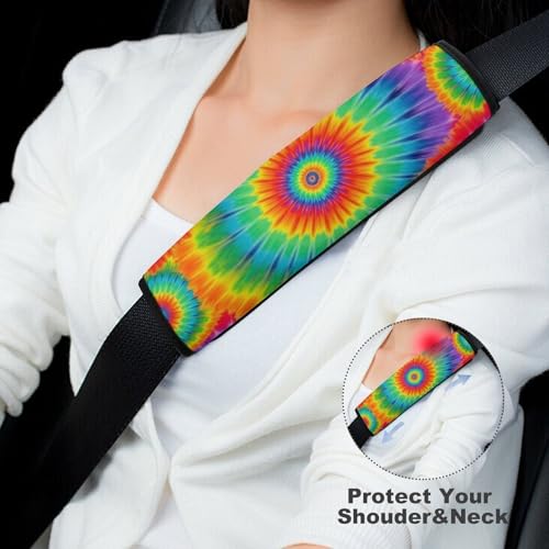 2 Pack Rainbow Red Blue Yellow Spiral Tie Dye Seat Belt Shoulder Pad Universal Fit Harness Pads Strap for Kids, Car Seats Pushchair Strollers High Chair Pushchair, Shock Absorption - color: Pattern 411