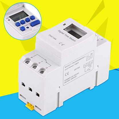 15A Programmable Timer Relay 7 Day Heavy Duty Digital Timer Switch with LCD 16 On 16 Off Pre-Setting THC DIN Rail (110V)