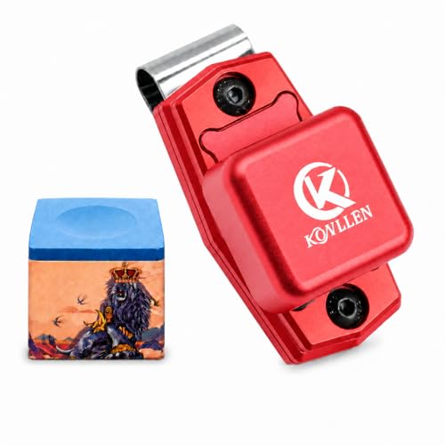 KONLLEN Magnetic Pool Chalk Holder Aluminum Alloy Belt Clip | Portable design, durable metal construction, quick access,metal cue chalk case for pool, snooker and carom - color: Red Chalk Holder+pool chalk