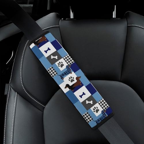 Breathable Seat Belt Shoulder Pad for Adults and Children, Stroller Pushchair High Chair, 2 Pack Dachshund Dog Plaid Neck Strap Covers Easy Install (No Tool) - color: Pattern 526