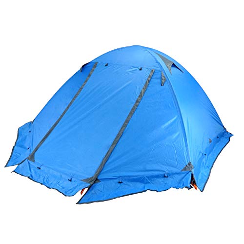 Azarxis 1 2 3 Person 3 Season Tent for Camping Backpacking Hiking Easy Set Up Waterproof Lightweight Professional Double Layer Aluminum Rod & Carry Bag - color: #2 Blue with skirt edge - 2 Person - 4 Season