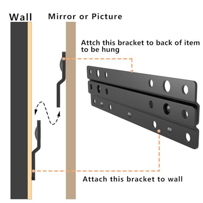 6 inches Z-Style Interlocking French Cleat Hanger,8 Pairs | Metal Picture Hanger Bracket Kit Professional Mirror Hanger for Bathroom Mirrors, Heavy Artwork & Wall Panels (8, 6 Inches) - size: 6 Inch