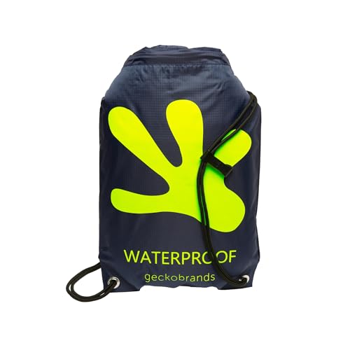 geckobrands Embark 10L Drawstring Backpack – Waterproof, Lightweight Dry Bag for Beach, Hiking, and Light Water Activities - color: Navy/Neon Green