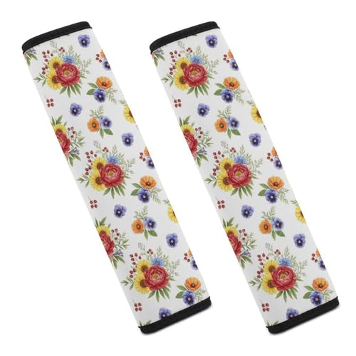 2PCS Floral Butterfly Wildflowers Seat Belt Shoulder Pad Soft Padded Harness Pads Strap for Adults and Children, All Vehicles, Anti-Slip Pad - color: Pattern 748