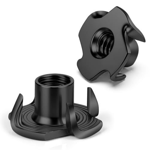 Mellewell M4 T-Nuts, Black Zinc Plated Steel 4-Pronged Tee Nut for Wood, Rock Climbing Holds, Furniture, 4-Jaw Threaded Insert for Bolts and Screws, 100 Pack - color: Black Carbon Steel, size: M4