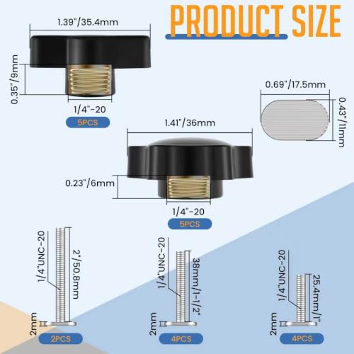 10 Sets 1/4"-20 T-Track Hardware Kit, 3 Sizes 1", 1-1/2", 2" T Bolts | Washers Star Knobs T-Knobs | Woodworking T Track Fixture Fastening Parts - size: 3 Sizes 1", 1-1/2", 2" T Bolts