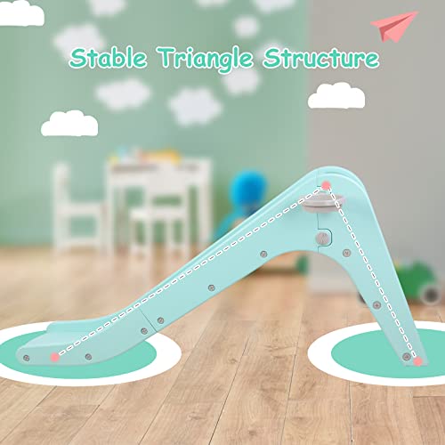 Toddler Indoor Slide, Foldable Baby Climber Playset with Basketball & Hoop | 63 in Extra Long Slope, Non-Slip Steps, Sturdy Plastic, Outdoor Playground for Backyard, Home & Playroom Use, Robin Egg Blue - color: Robin Egg Blue