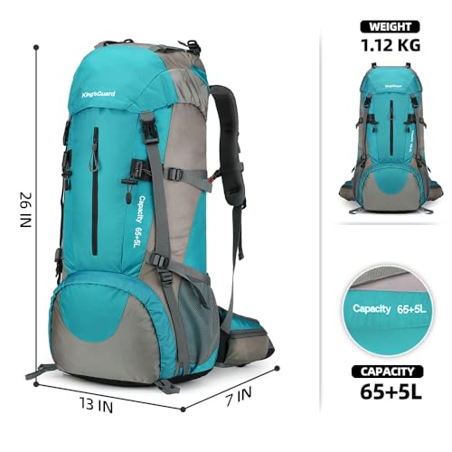 70L Camping Hiking Backpack with Rain Cover Waterproof Backpacking Backpack for Hiking Treeking Climbing Outdoor - color: Lack Blue