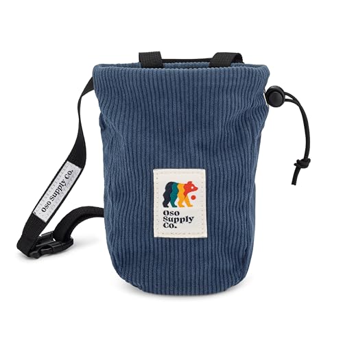 Oso Supply Co - Vintage Corduroy Climbing Chalk Bag for Rock Climbing & Bouldering with Zipper Pocket, Brush Loop & Adjustable Belt - Perfect Gear for Indoor Gym and Outdoors - color: Indigo Blue