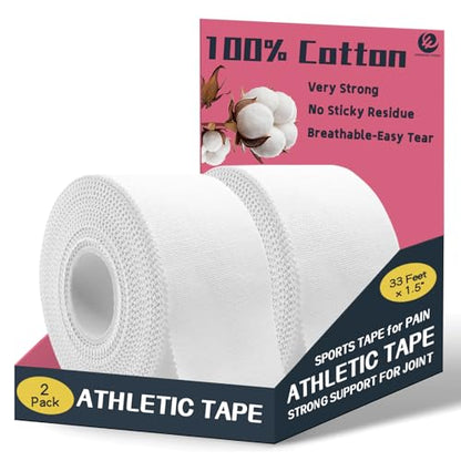 Athletic Tape 2 Pack White Sports Tape Athletic Strong-Breathable-Easy Tear-No Sticky Residue Wrist Ankle Tape for Lacrosse Boxing Gymnastics Climbing Soccer Hockey Bat Injuries Medical - style: Athletic Tape 2 Rolls （White）