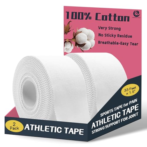 Athletic Tape 2 Pack White Sports Tape Athletic Strong-Breathable-Easy Tear-No Sticky Residue Wrist Ankle Tape for Lacrosse Boxing Gymnastics Climbing Soccer Hockey Bat Injuries Medical - style: Athletic Tape 2 Rolls （White）