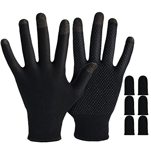 Gaming Gloves for Sweaty Hands - Rakizbe High-Sensitive Anti-Sweat Breathable Seamless Touch Screen Gloves with Thumb Finger Sleeves for iPad/Mobile Game Controller - size: Large
