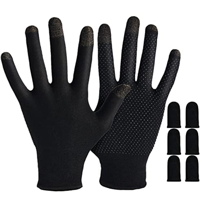 Gaming Gloves for Sweaty Hands - Rakizbe High-Sensitive Anti-Sweat Breathable Seamless Touch Screen Gloves with Thumb Finger Sleeves for iPad/Mobile Game Controller - size: Large