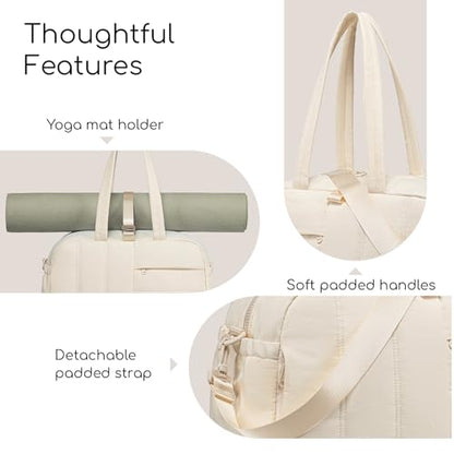 CAMTOP Gym Bag for Women with Yoga Mat Holder, Small Duffle Bag 16 Inches Personal Item Travel Bag with Muiti-Pockets Lightweight Carry on Water Resistant, Beige