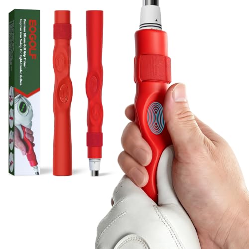 Golf Grip Trainer - Right Hand Golf Training Aid for Proper Hand Position and Muscle Memory, Grip Fix Golf Trainer for Midsize Grips, Perfect Practice Tool Gift for Golfer - color: Red