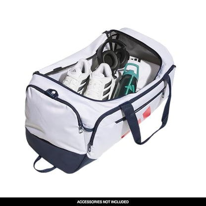 adidas Defender 5 Duffel Bag for Sports, Gym and Travel, White/Night Indigo/Pure Ruby Red, OSFA - color: White/Night Indigo/Pure Ruby Red/Medium 59L, style: Medium 59l