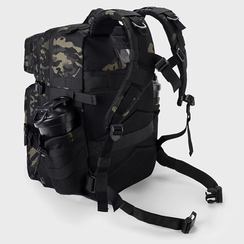 LHI Military Tactical Backpack for Men and Women 45L Army 3 Days Assault Pack Bag Large Rucksack with Shoe Compartment - color: 1.2 Black Cp