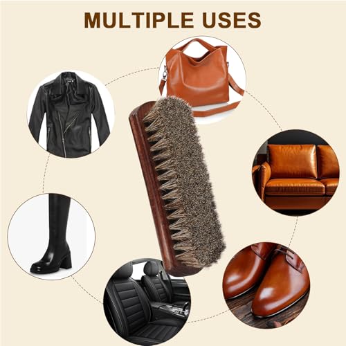 Professional 100% Horsehair Shoe Brush Premium Soft Horsehair Dauber Applicators for Leather Shoes, Boots, Coats & Purses, Curved Handle for Comfortable Grip, Perfect for Leather Shine & Polish