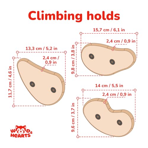 Woodandhearts Indoor Climbing Holds for Kids Wall – Rock Climbing Grips for Indoor Climbing – Repositionable Climbing Holds for Custom Routes & Active Play