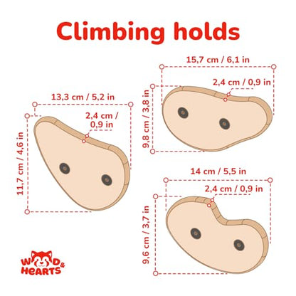 Woodandhearts Indoor Climbing Holds for Kids Wall – Rock Climbing Grips for Indoor Climbing – Repositionable Climbing Holds for Custom Routes & Active Play
