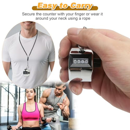 2 Pcs Clicker Counter, Hand Tally Counter with Large Display | Mechanical Pitch Counter Clicker for Baseball, Inventory, People Counting, Events, Gym Reps(Silver)