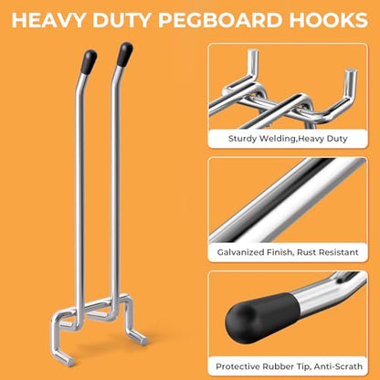 INCLY 4/6 Inch Pegboard Hooks, 36 Pack Heavy Duty Double Arm Peg Board Straight Hooks, Peg Board Tool Hangers Fit for 1/4" Pegboard Garage Hanging Tools, Craft Organizing, Kitchen, Store - color: Silver