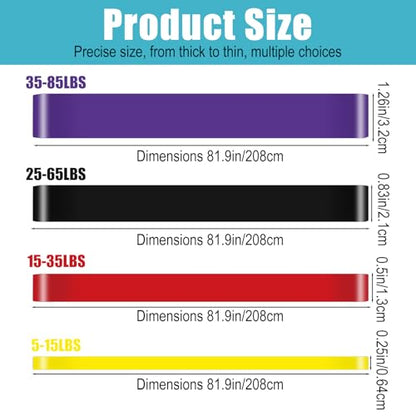 4 Pcs Resistance Bands Pull Up Bands Set, TPE Exercise Band for Working Out Muscle Training and Physical Therapy with Carry Bag, Yellow Red Black Purple for Men and Women